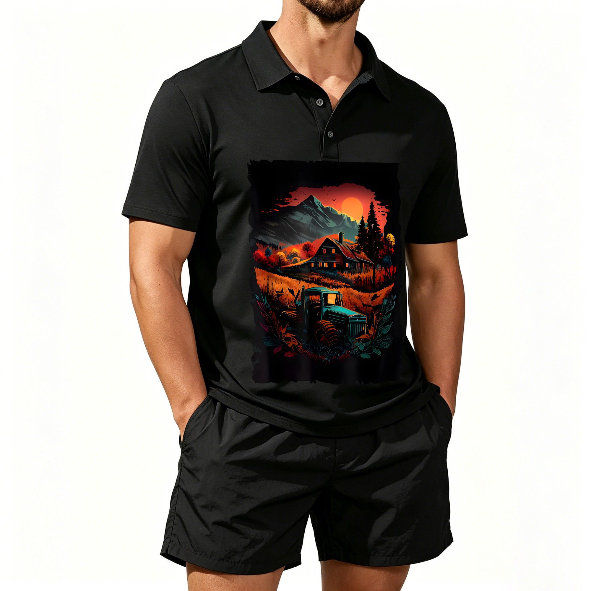 Farming & Agriculture Word Stacks - Men's Polo Shirt and Beach Shorts